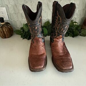 Montana Mens Western Cowboy Boots Size 11 Brown & Black Leather Reptile Print
